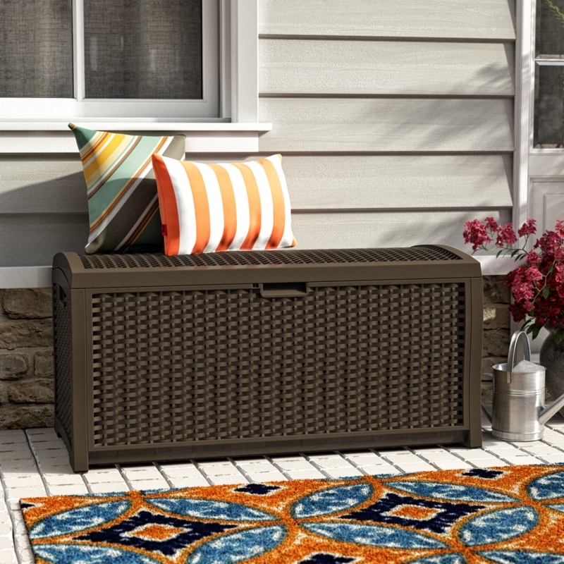 Suncast Wicker 73 Gallon Water Resistant Deck Box with Lock in Java