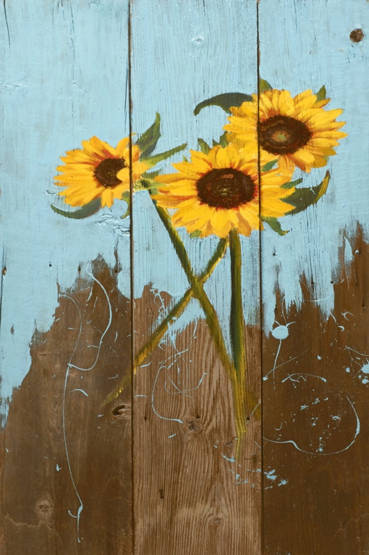 Sunflowers On Wood I - Wrapped Canvas Painting
