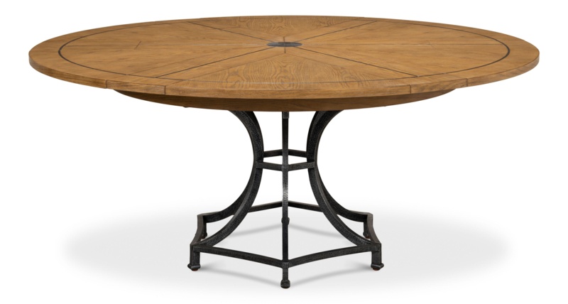 Sunset Extendable Solid Oak Iron Pedestal Dining Table