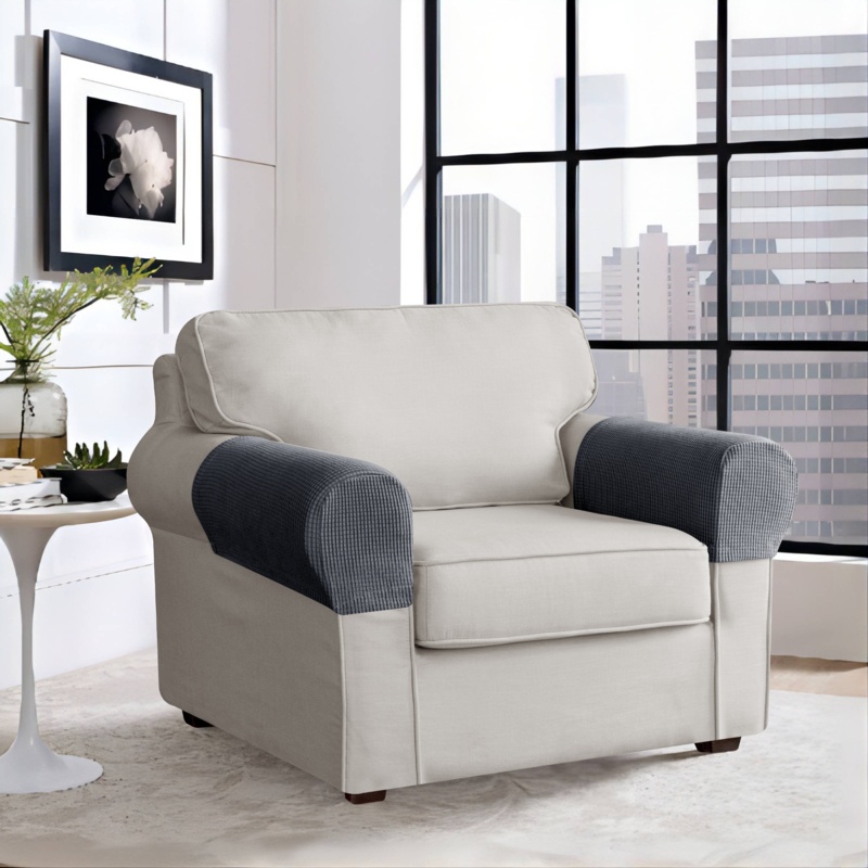 Super Soft Stretchy Texured Grid Box Cushion Armrest Slipcover