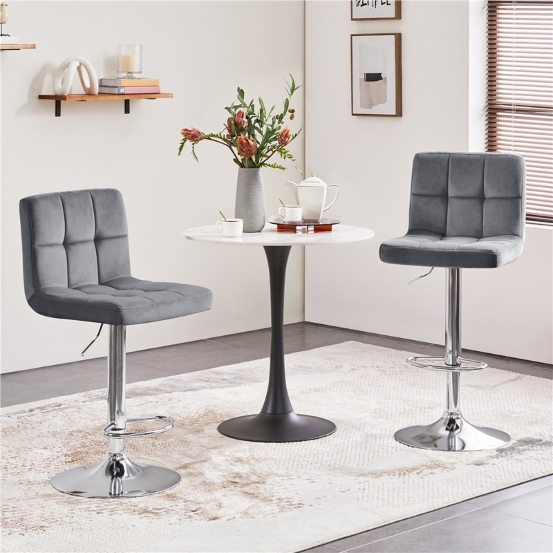 Swivel Adjustable Height Bar Stools with Backrest & Footrest (Set of 2)