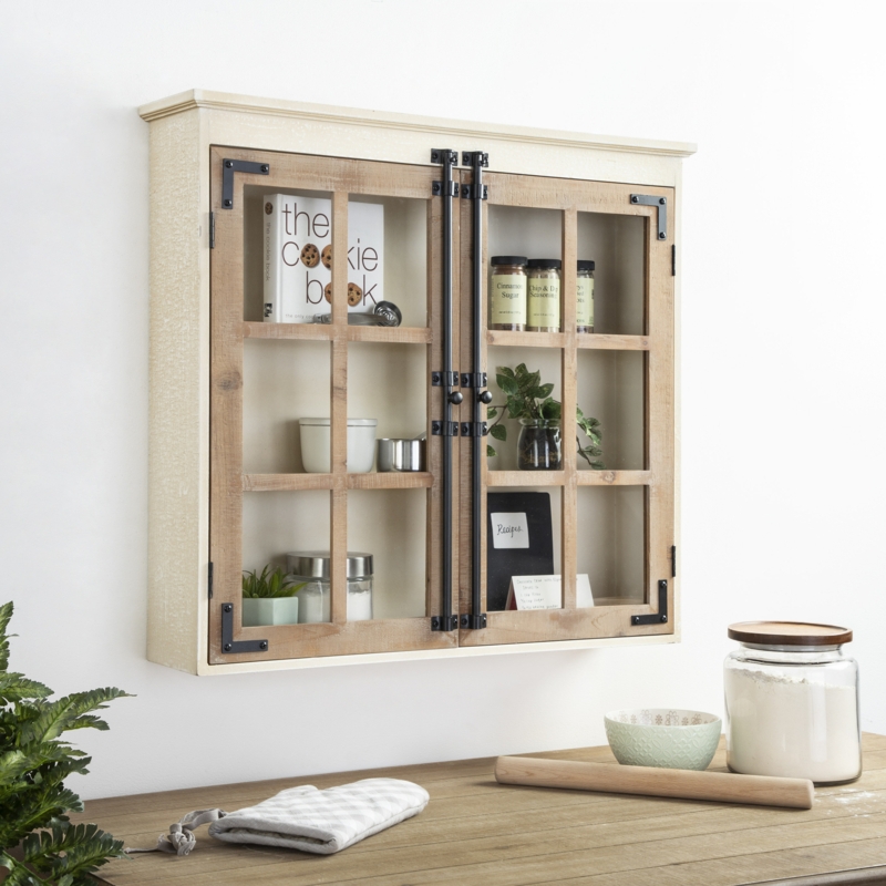Wall-Mounted Farmhouse Cabinet with Window Pane Doors