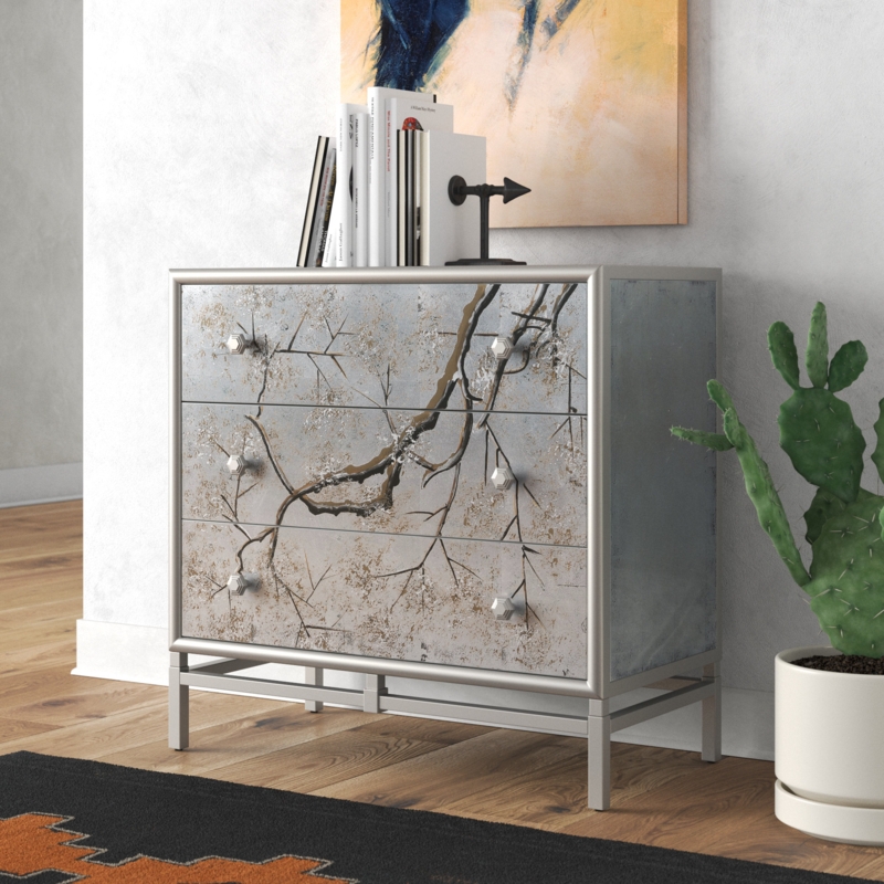 Silver Leaf and Reverse Painted Glass Chest