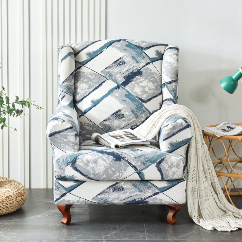 Damask Wing Chair Slipcover Set