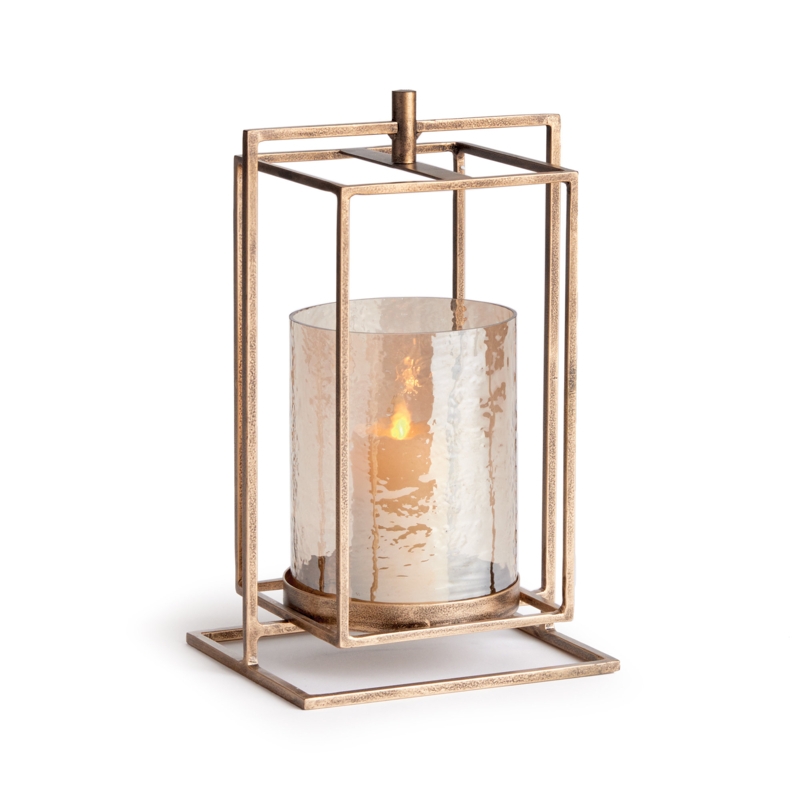 Antique Gold Candleholder with Hammered Glass Hurricanes