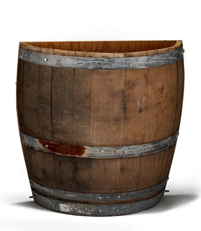 Tall Quarter Oak Wine Barrel Planter, 36”H X 26"W X 10"D