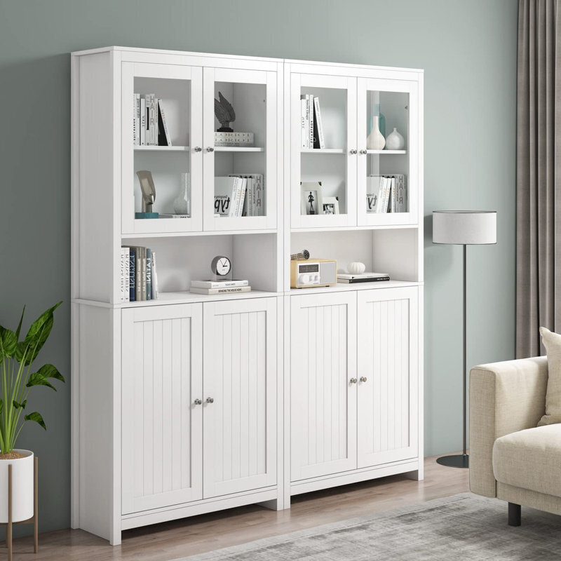 Tall Wood Bookshelves with Glass Doors