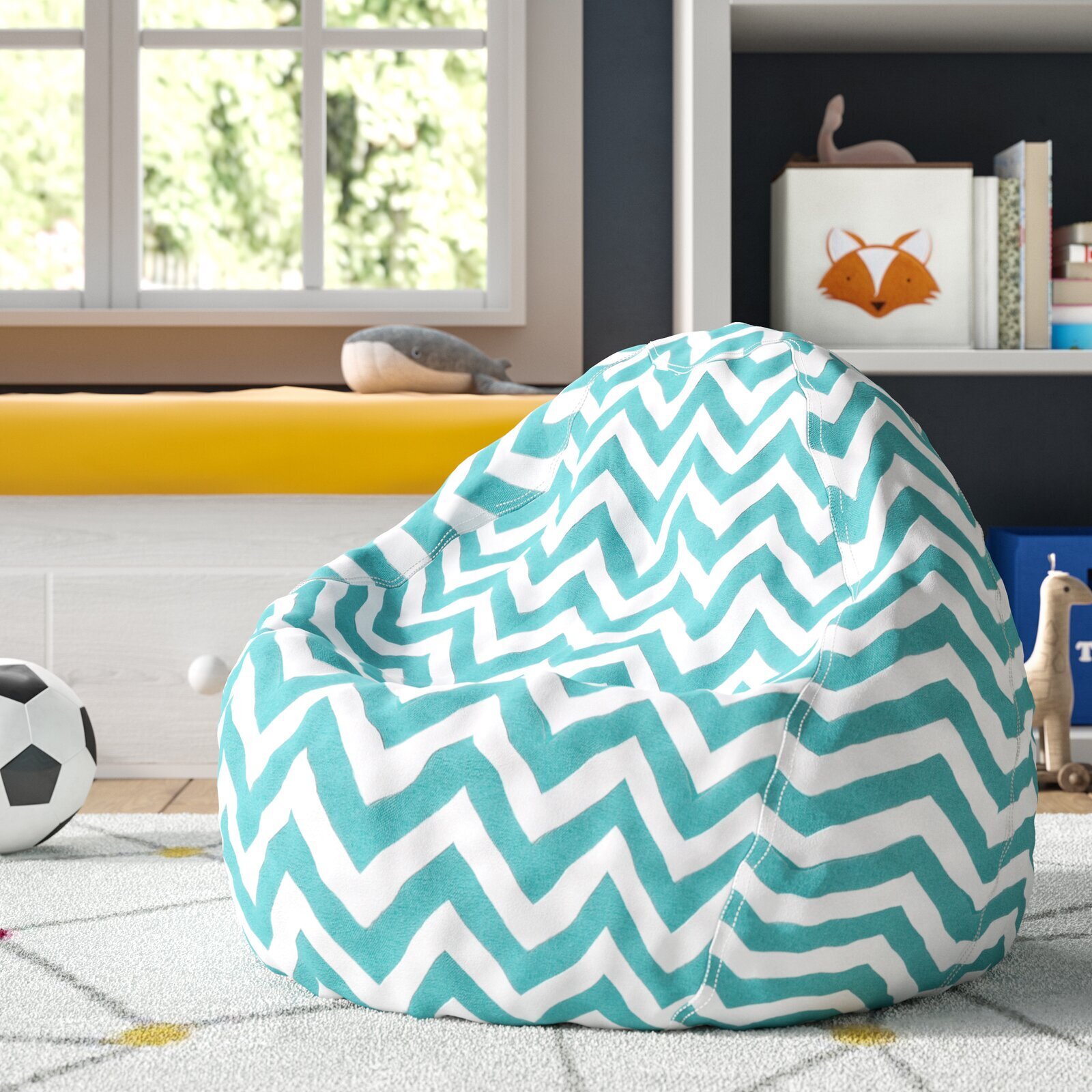 Teal and Cream Fluffy Bean Bag Chair
