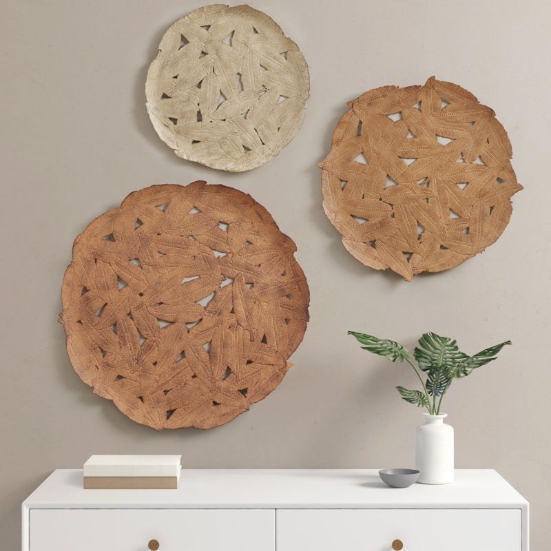 Textured Feather 3-piece Metal Disc Wall Décor Set