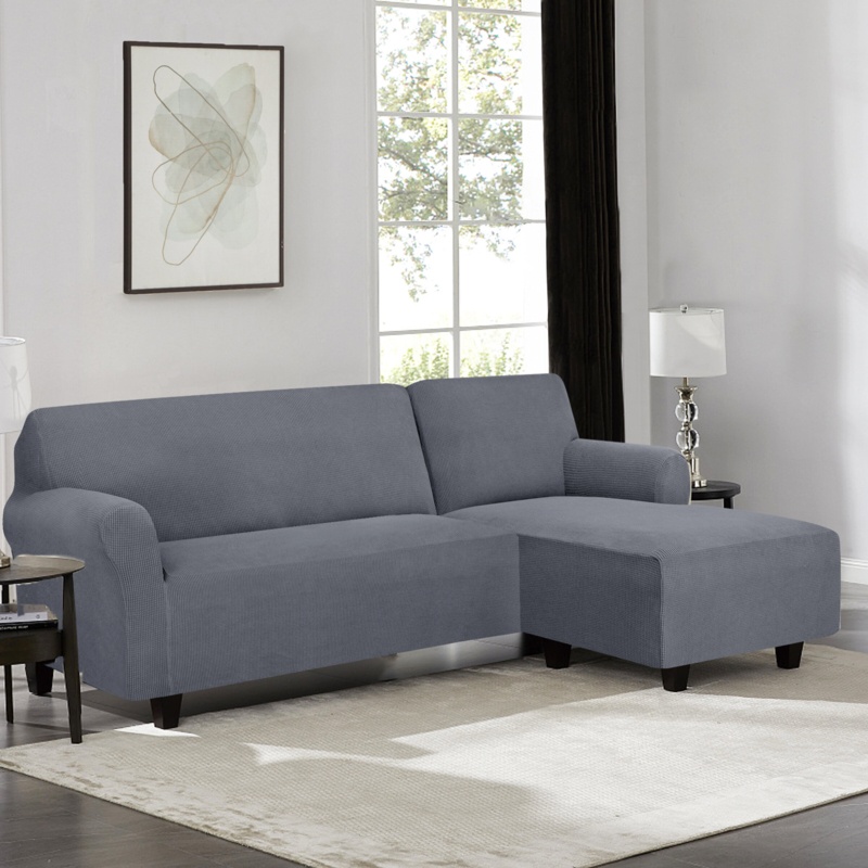 Textured Grid Right L-Shaped Box Cushion Sofa Slipcover