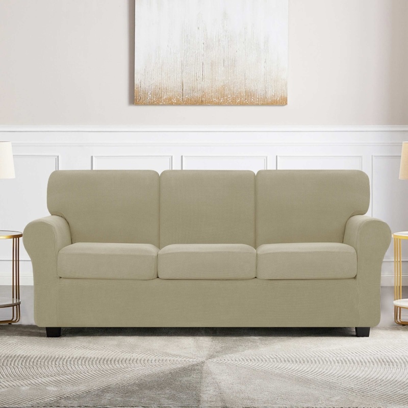 Textured Grid Separate Box Cushion Sofa Slipcover