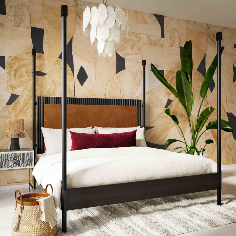 Four-Poster Ava Bed with Faux Suede Headboard