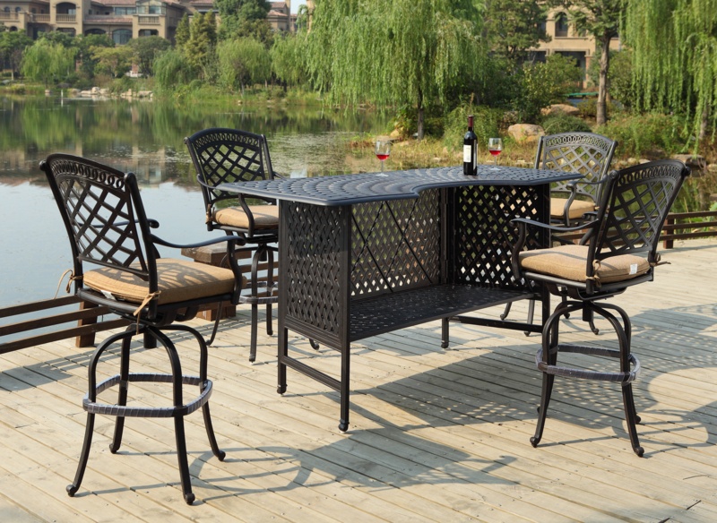 Thompson 5-Piece Patio Bar Set with Cushions and 82'' Party Bar
