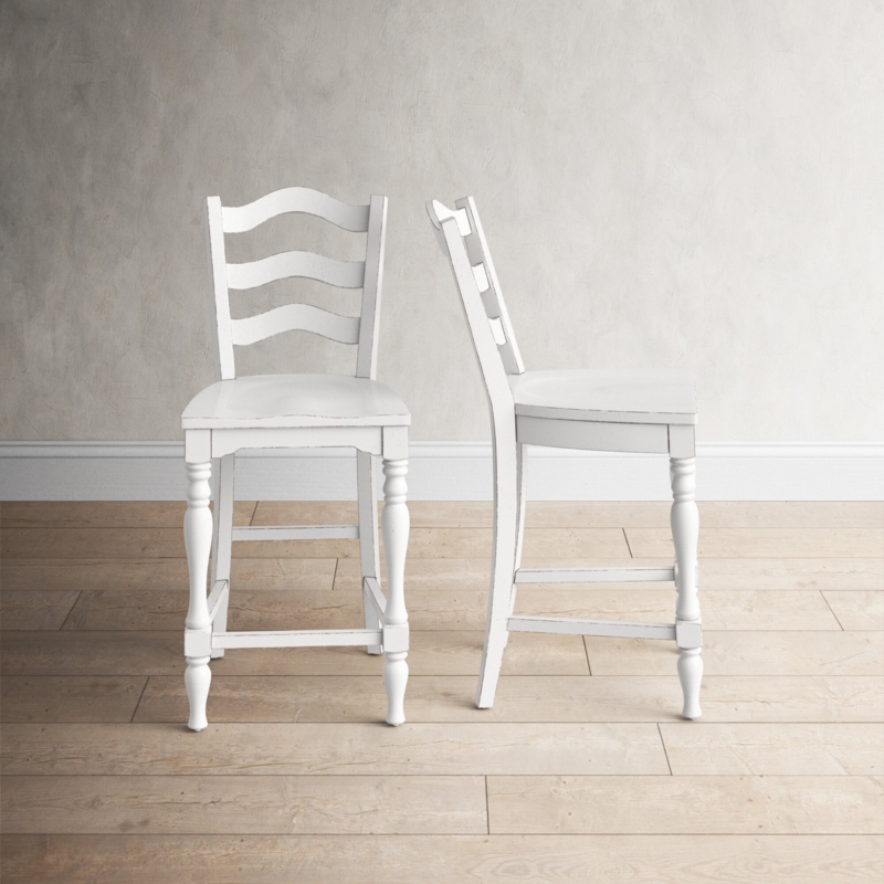 Distressed White Bar Stool Set