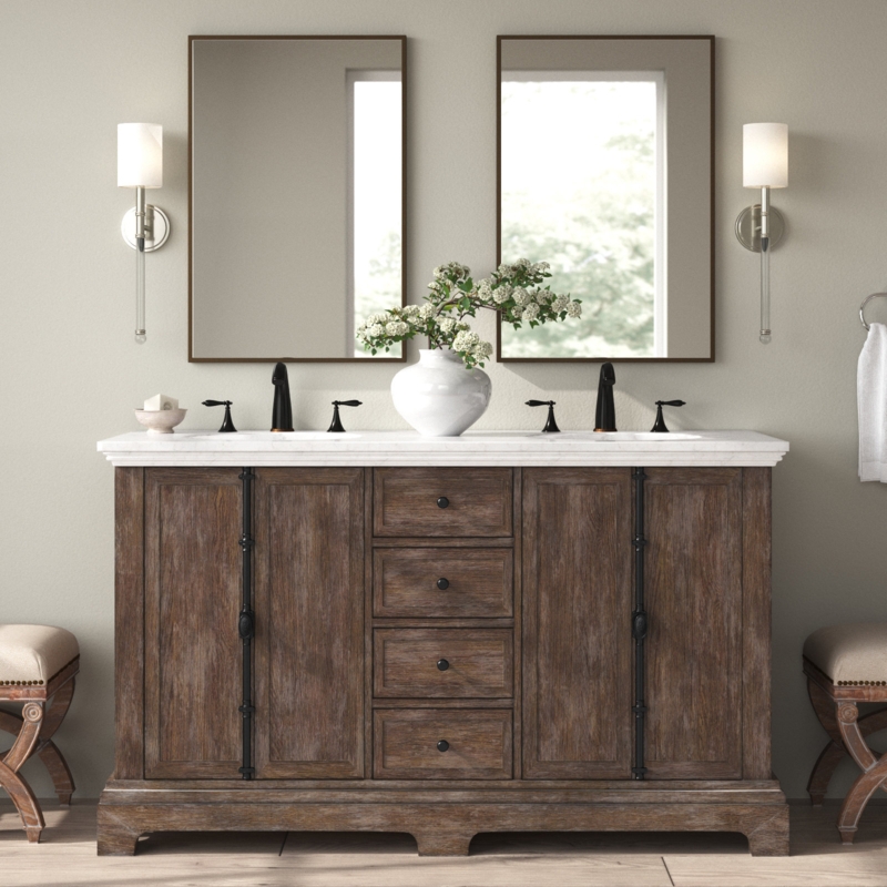Double 60" Wide Bathroom Vanity with Quartz Countertop