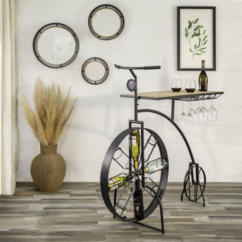 Vintage Bicycle Wine Bottle and Glass Rack
