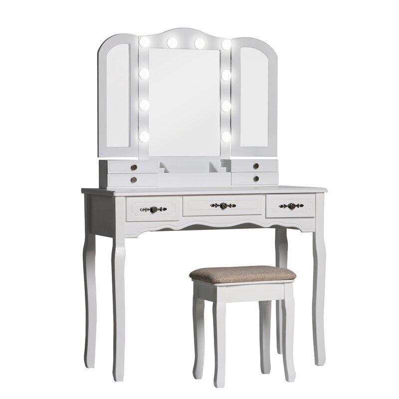 Traditional Style White Vanity With Lights 