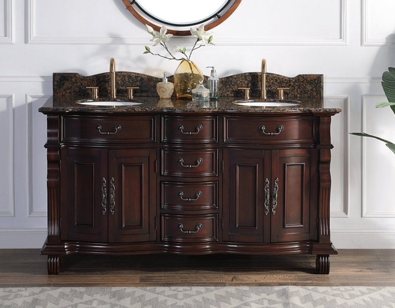 Trawick 64'' Free-standing Double Bathroom Vanity with Marble Vanity Top