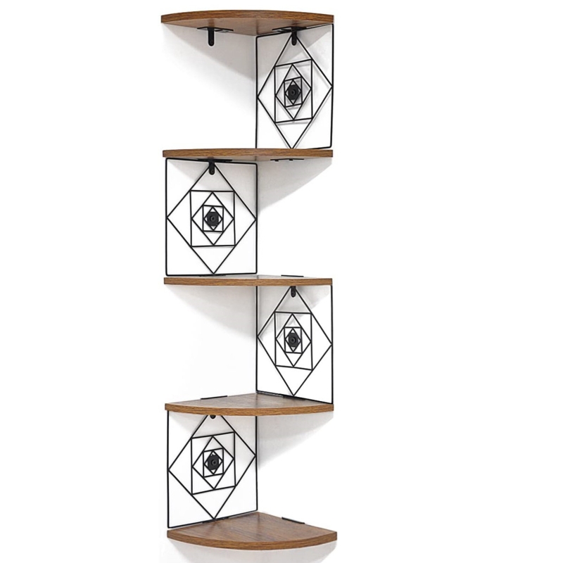 Rustic Wooden Corner Shelf with 5-Tier Storage