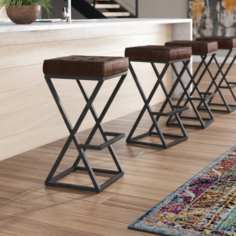 Genuine Leather Stool with Steel Frame