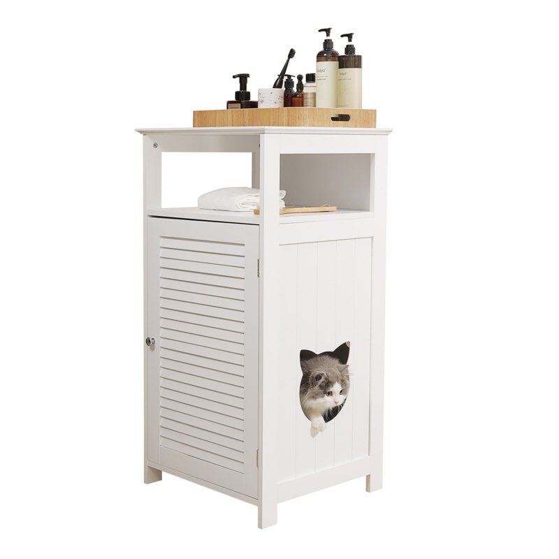 Tucker Murphy Pet™ Hidden Cat Litter Box Enclosure, Wooden Cat Cabinet Furniture With Storage Drawer, Inner Shelf, And Shutter Style Door For Living Room Bathroom