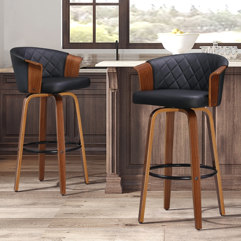 Set of 2 Kitchen Bar Stools with Contoured Backrest