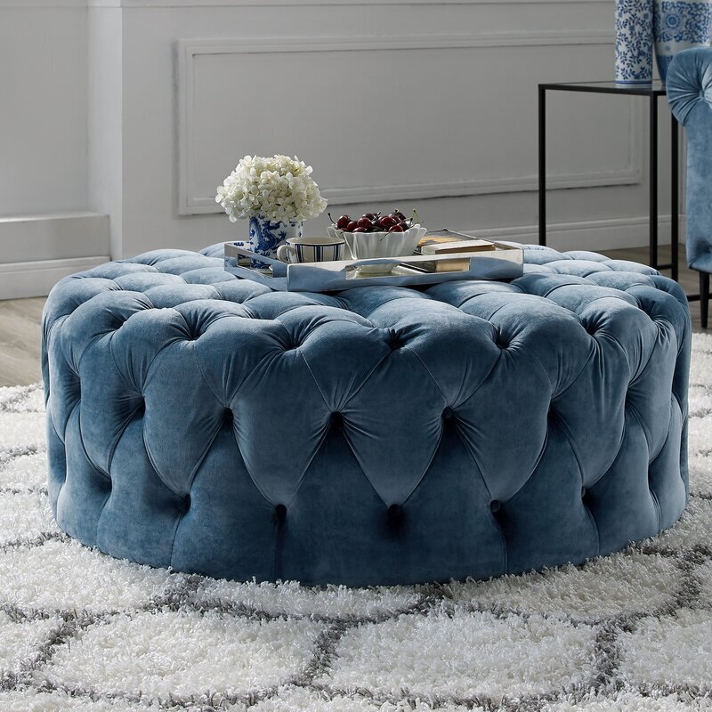 Tufted round wide ottoman