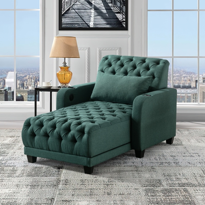 Tufted Square Arm Power Reclining Chaise Lounge with Wireless Charging