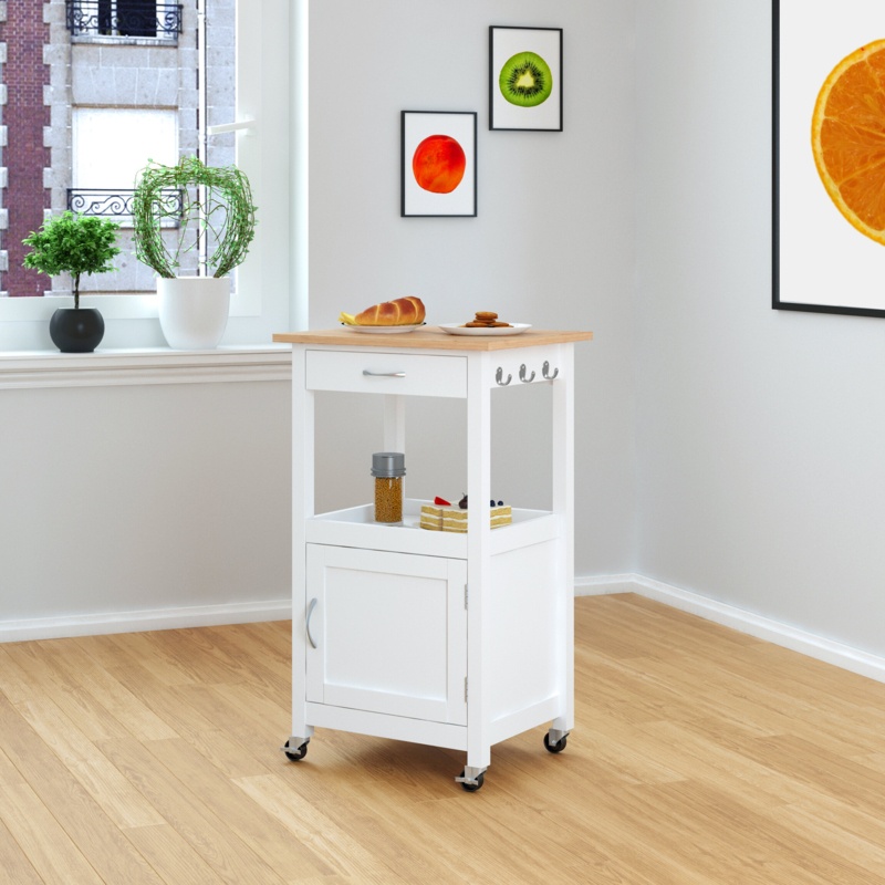 Turcios 21.75'' Wide Rolling Kitchen Cart with Solid Wood Top