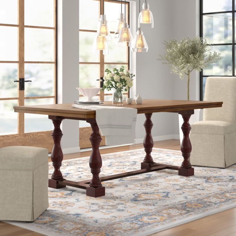 Rustic Dining Table with Turned Leg Trestle Base