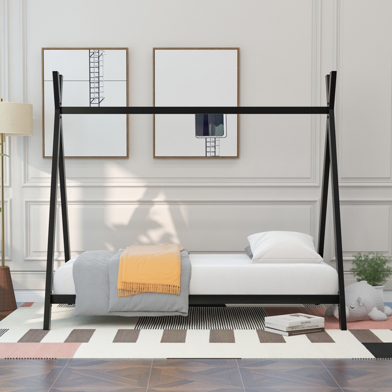 Kids Metal House Bed with Floor Frame