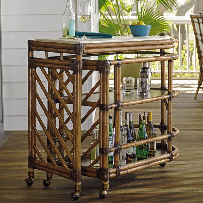 Mobile Bar Cart with Pivoting Shelves