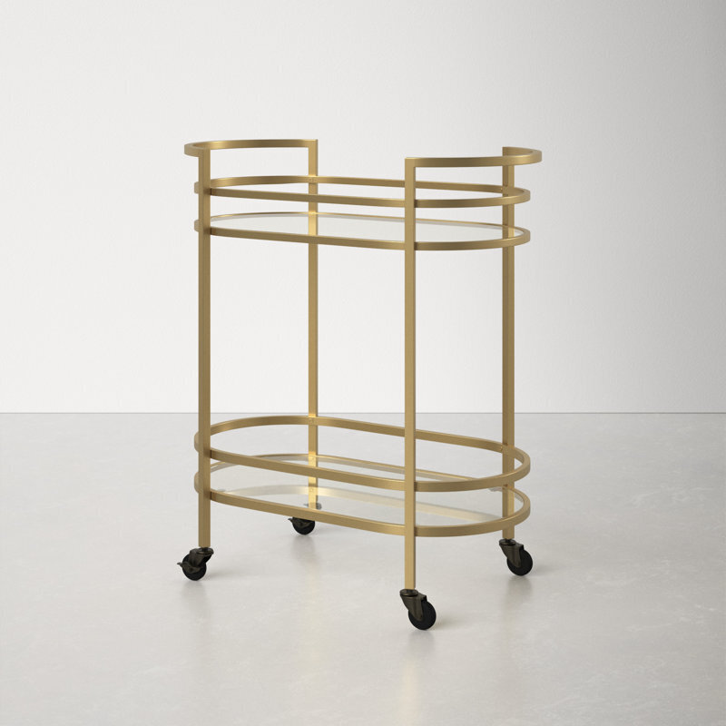 Two Tier Art Deco Brassy Oval Vintage Tea Cart