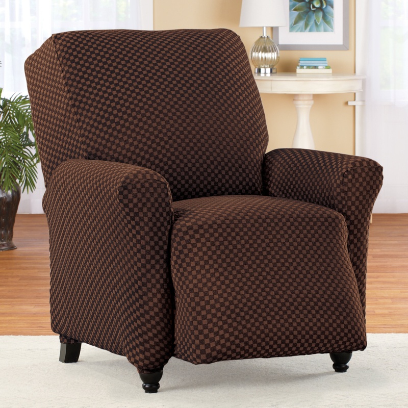 Two Tone Checked Box Cushion Recliner Slipcover