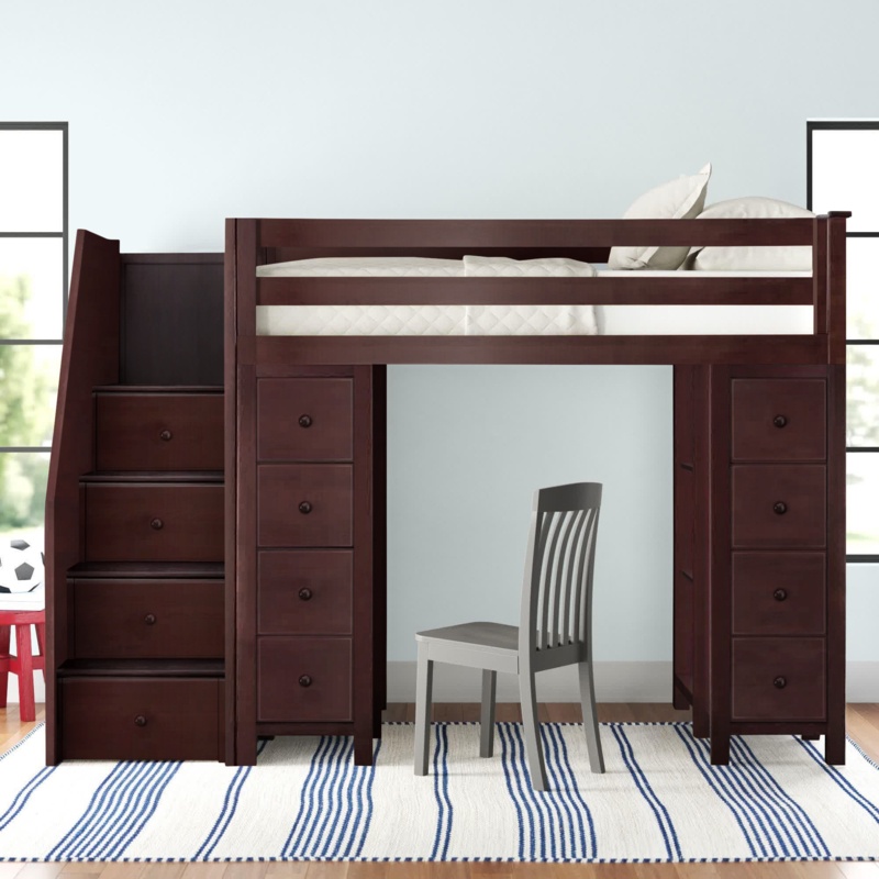 Tyree Twin 12 Drawer Solid Wood Loft Bed with Bookcase by Three Posts™ Baby & Kids