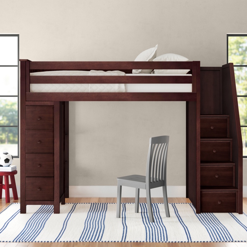 Tyree Twin 8 Drawer Solid Wood Loft Bed with Bookcase by Three Posts™ Baby & Kids