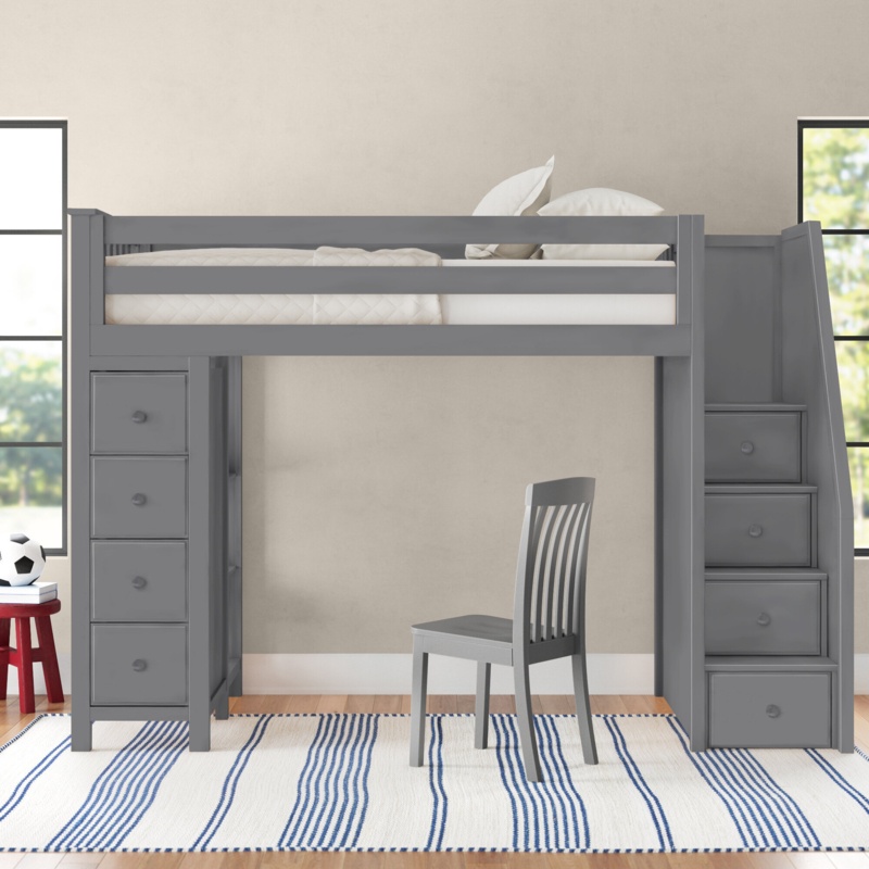 Tyree Twin 8 Drawer Solid Wood Loft Bed with Bookcase by Three Posts™ Baby & Kids