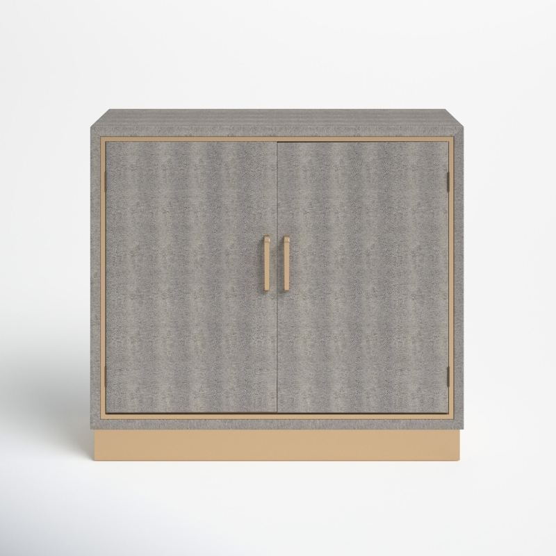 Faux Shagreen Soft Gray Cabinet with Gold Accents