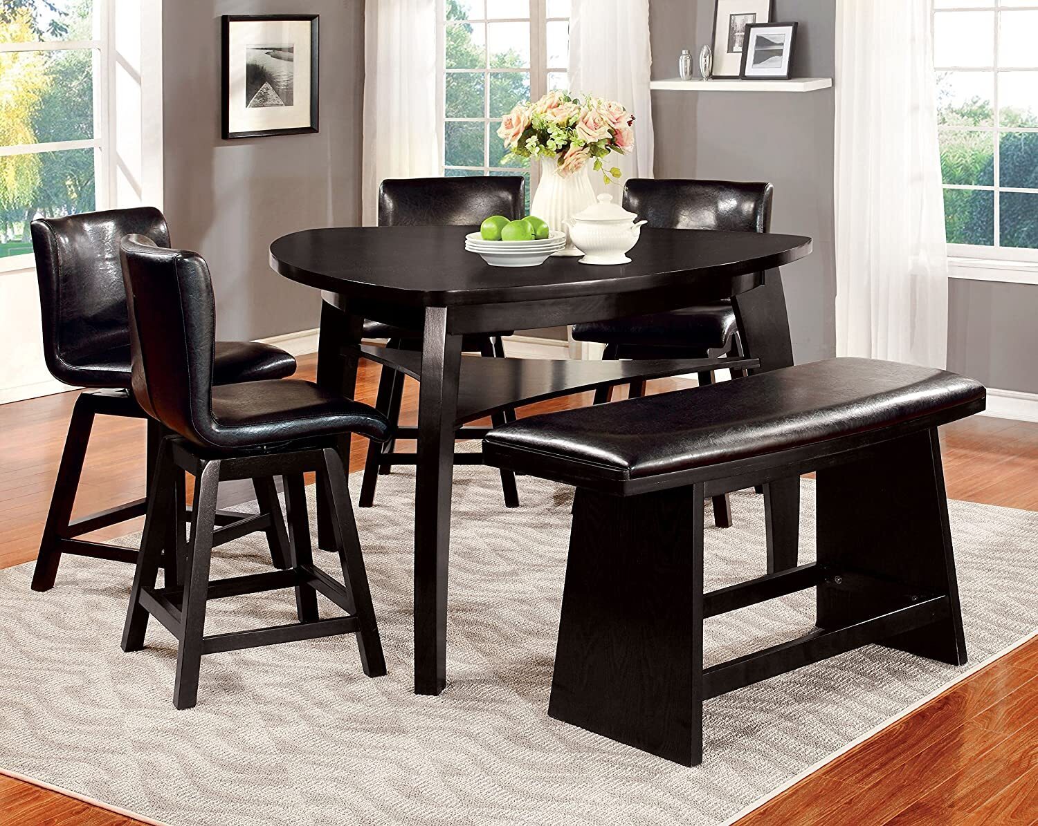 Unique rounded dining table with bench