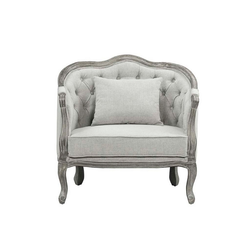 Gray Linen Accent Chair with Throw Pillow