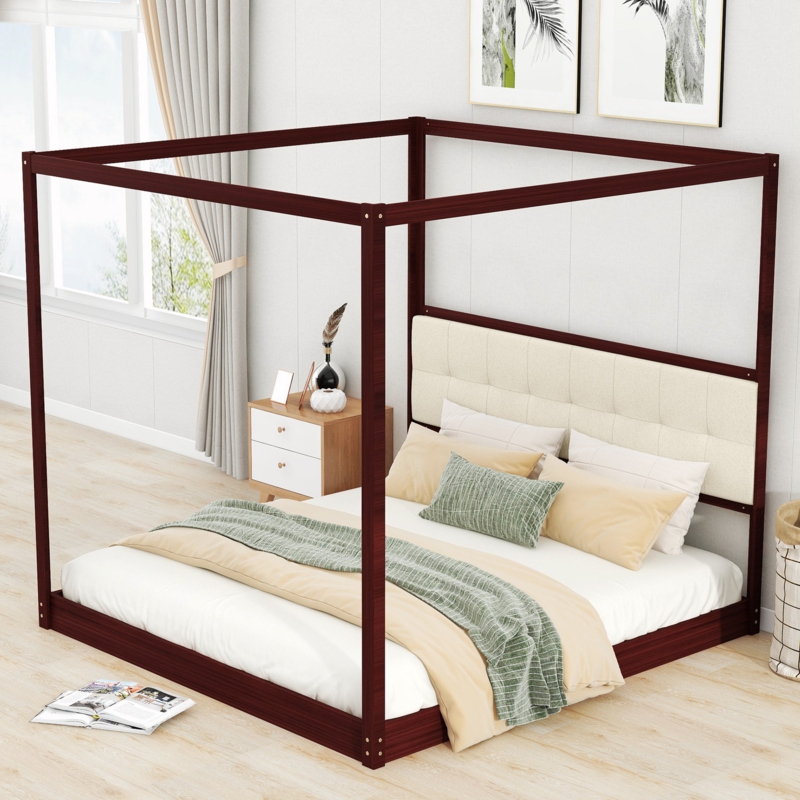 Elevated Standard Bed with Cushioned Headboard