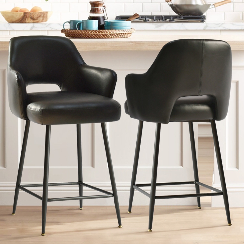 Padded Faux Leather Armchairs with Cutout Back