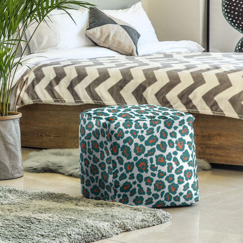 Faux Fur Leopard Print Ottoman