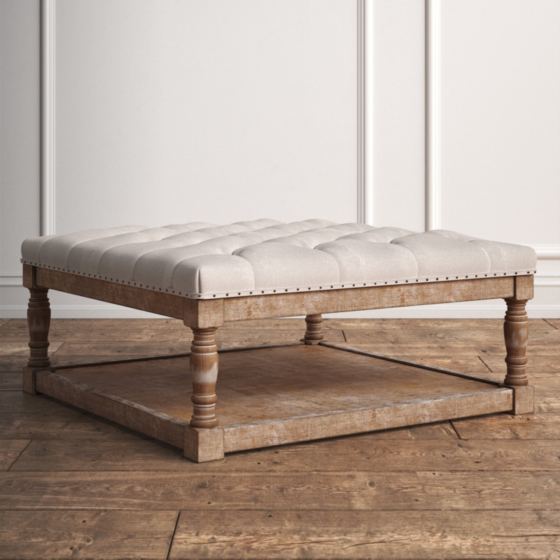 Cocktail Ottoman with Linen Upholstery and Storage