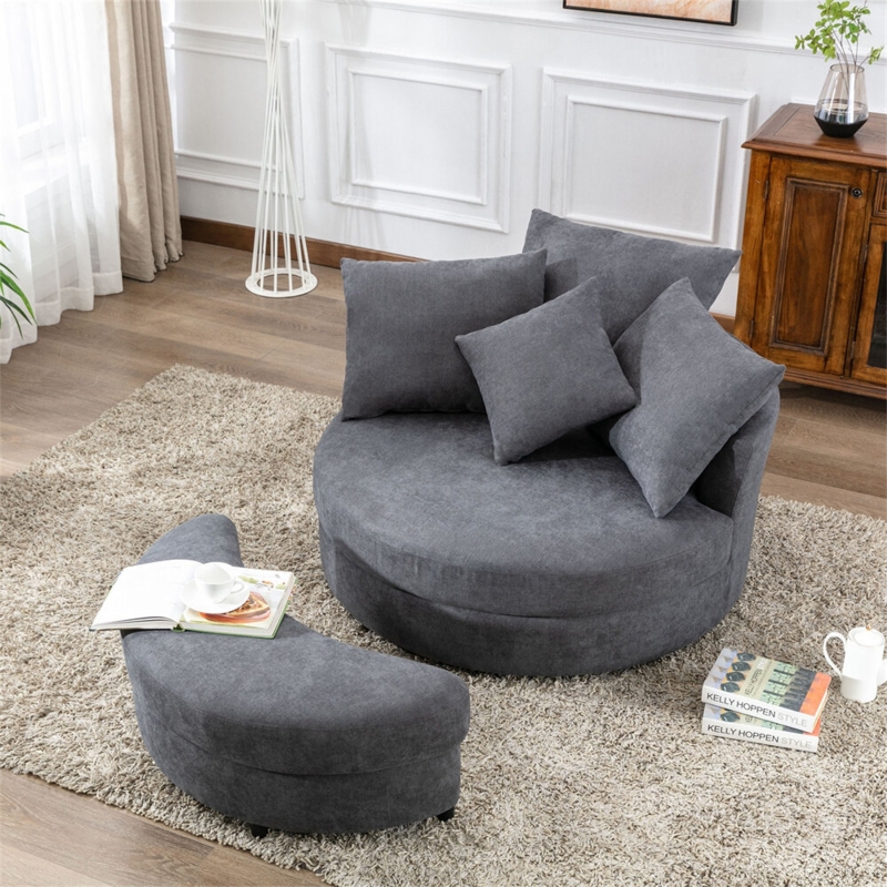 Barrel Armchair with Storage Ottoman