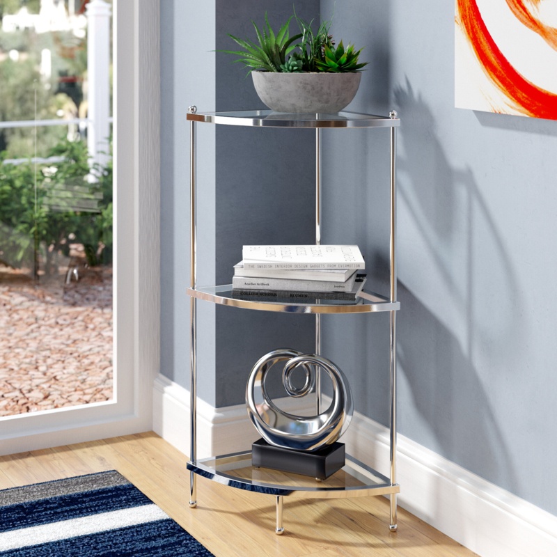 Chrome Corner Bookshelf with Glass Shelves