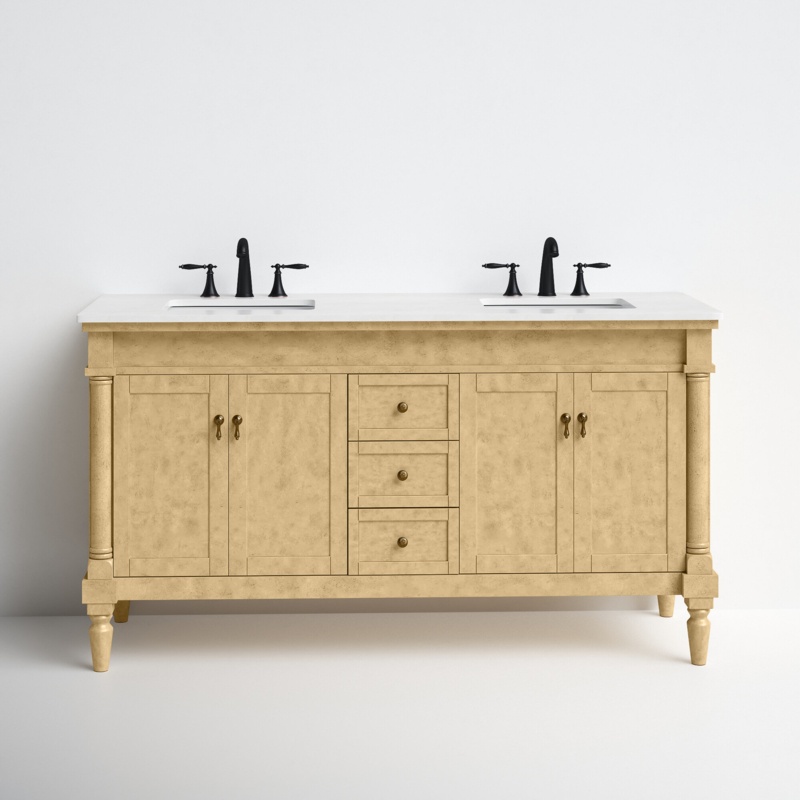 Uriah 60'' Free-standing Double Bathroom Vanity with Marble Vanity Top