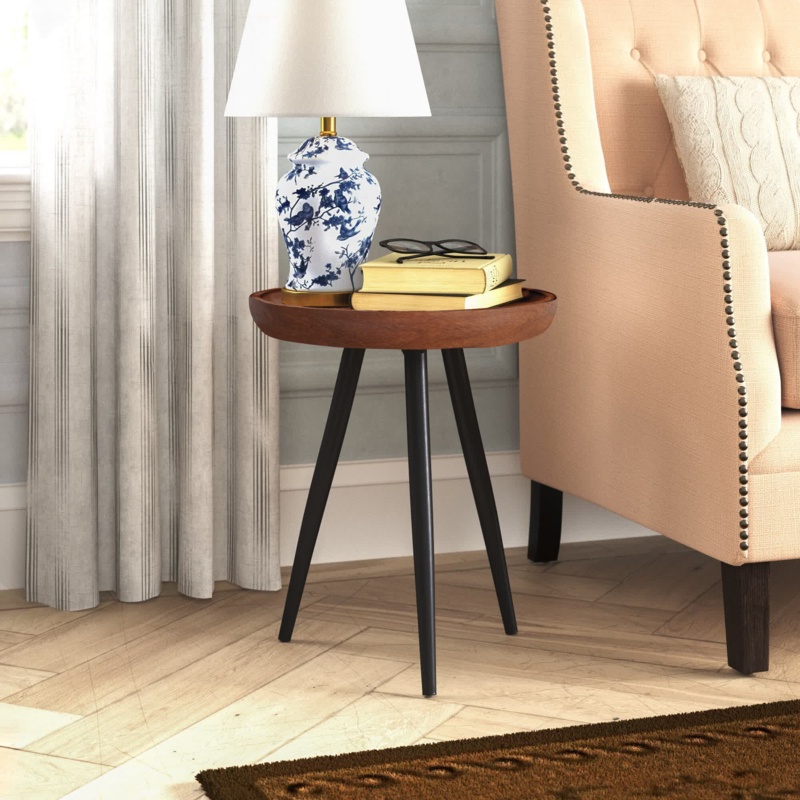 Vanalstyne 18'' Tall Solid Wood 3 Legs End Table