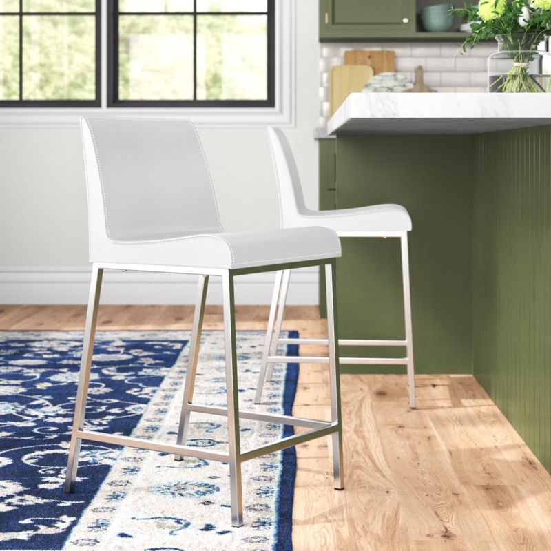 Sleek Leather Bar Stool with Stainless Steel Legs