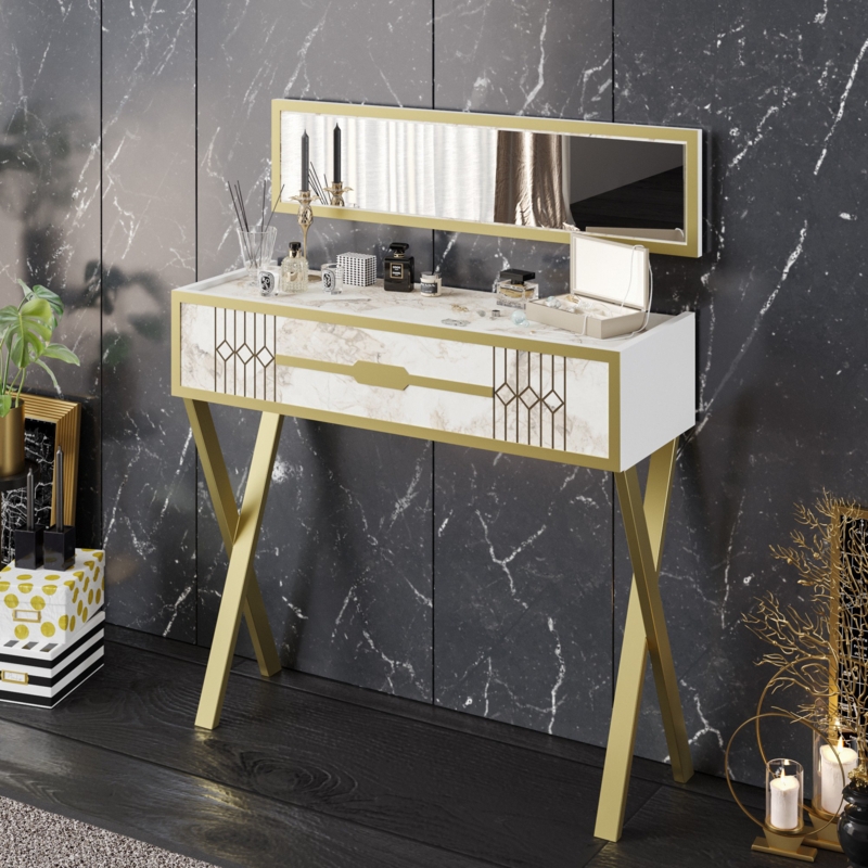 Lighted Tri-Fold Vanity Set with Charging Station